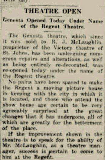 Regent Theater - Dec 18 1919 Confirms Regent And Genesta Were Same
